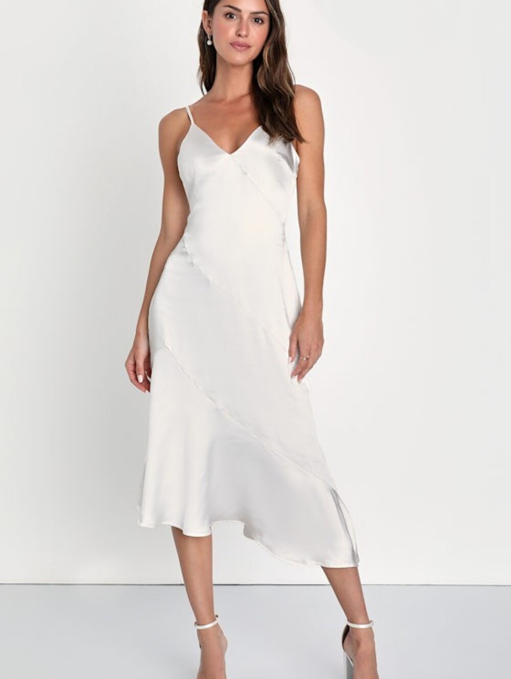 Lulus Elegant Instinct Ivory Asymmetrical Midi Dress